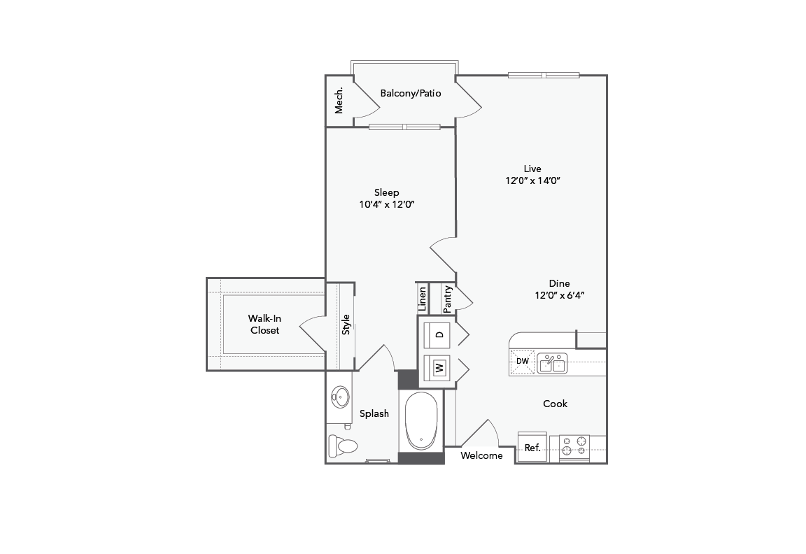 Asheville 1 Bed x 1 Bath Floorplan - Asheville