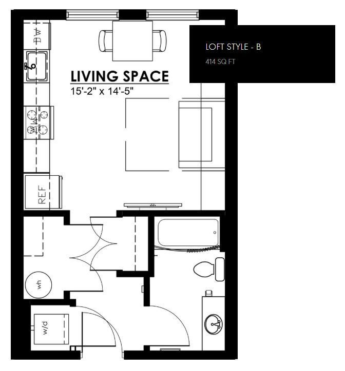 Floor Plan - Studio - 414 sf