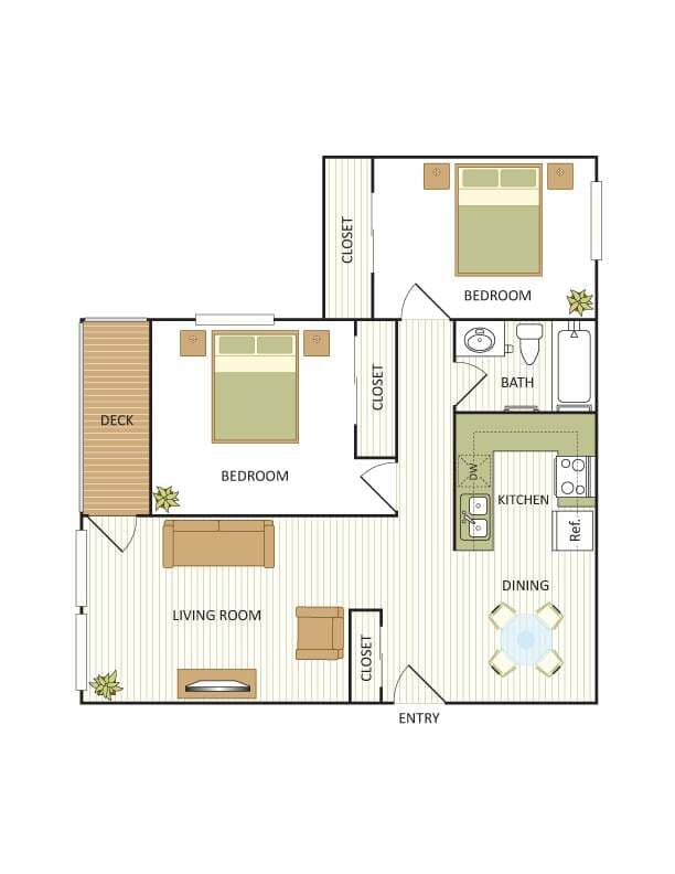 Floor Plan - Two Bedroom, One Bathroom