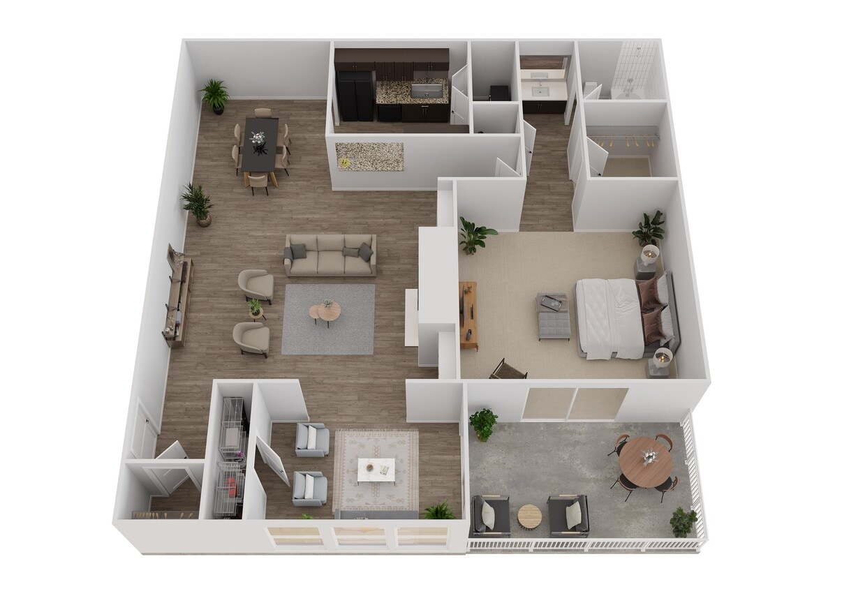 1B 3D Floor Plan - 1BRL - 1 Bedroom - Luxe