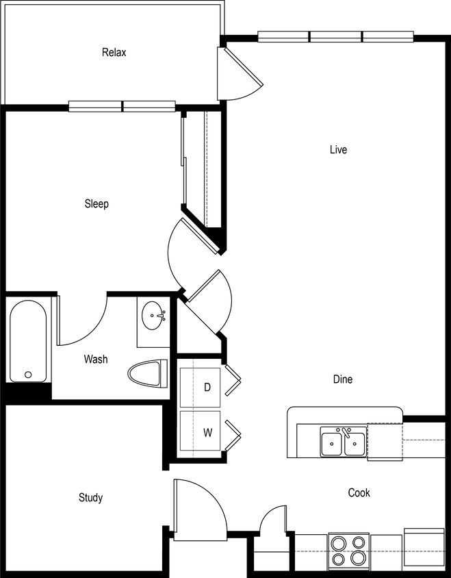 Floor Plan - 1x1 Den - Standard