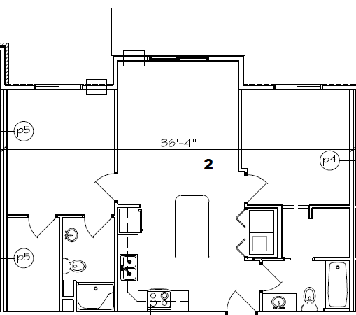 Floor Plan - 2 Bed/2 Bath Lower, 1 Stall Hall Garage (20/2B/5)