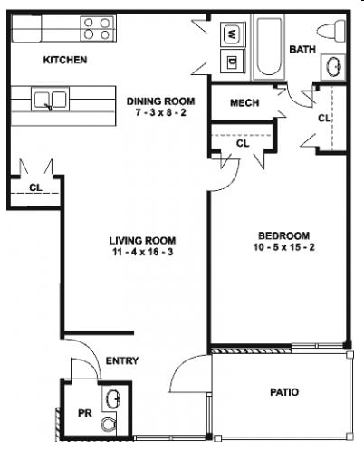 1BR/1.5BA - The Ashford