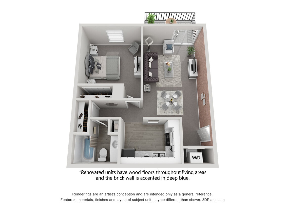 Floor Plan - 1 Bedroom A/C Semi - Call For Availability