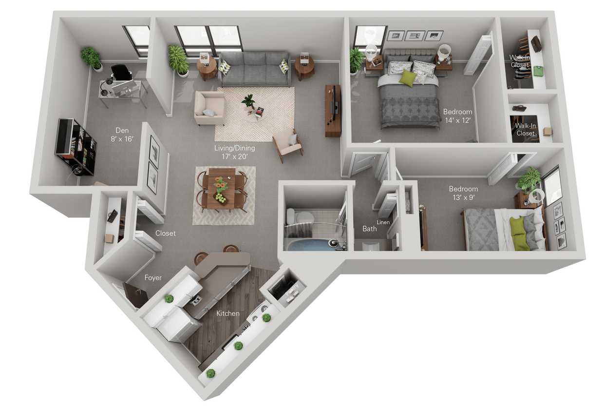Floor Plan - Woodward - 2 Bed, 1 Bath