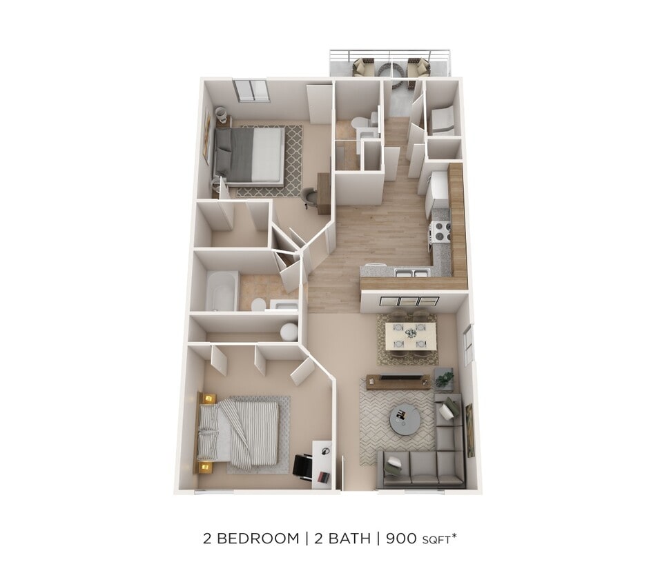 Floor Plan - Two Bedroom-Alexander Station 900 sqft