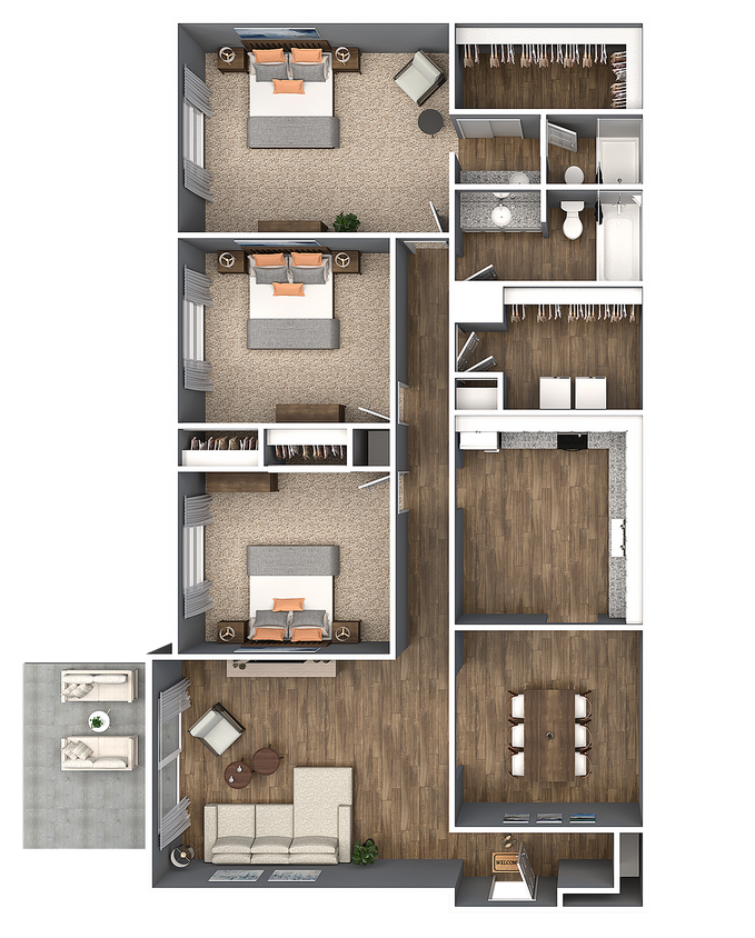 Three Bedroom - 3 Bedroom 2 Bath