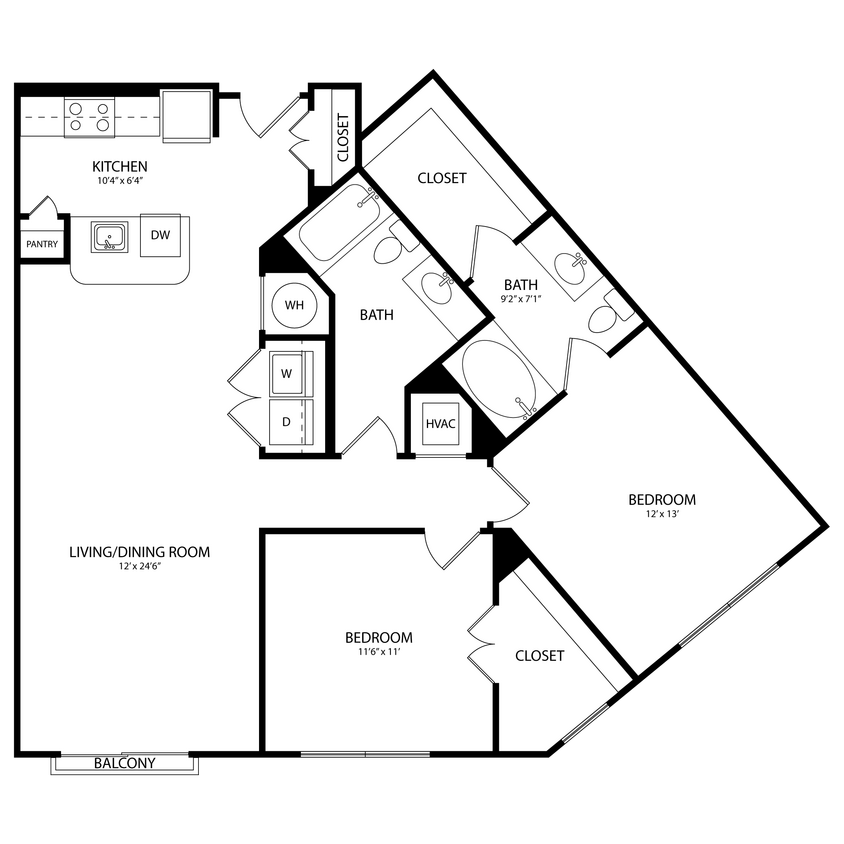 Floor Plan - 2 Bedroom, 2 Bath 1094 SF C11