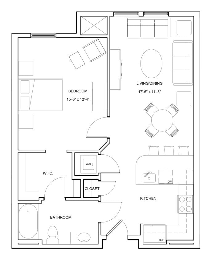 Floor Plan - 1 Bed/1 Bath-A1-Fairlee