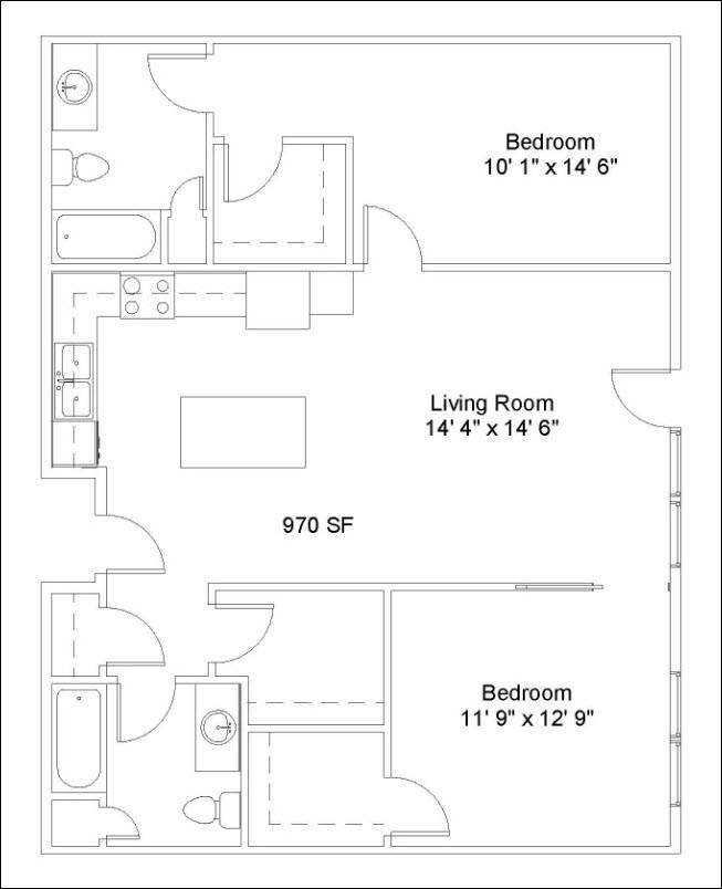 Floor Plan - 2 Bed/2 Bath | 970 SF