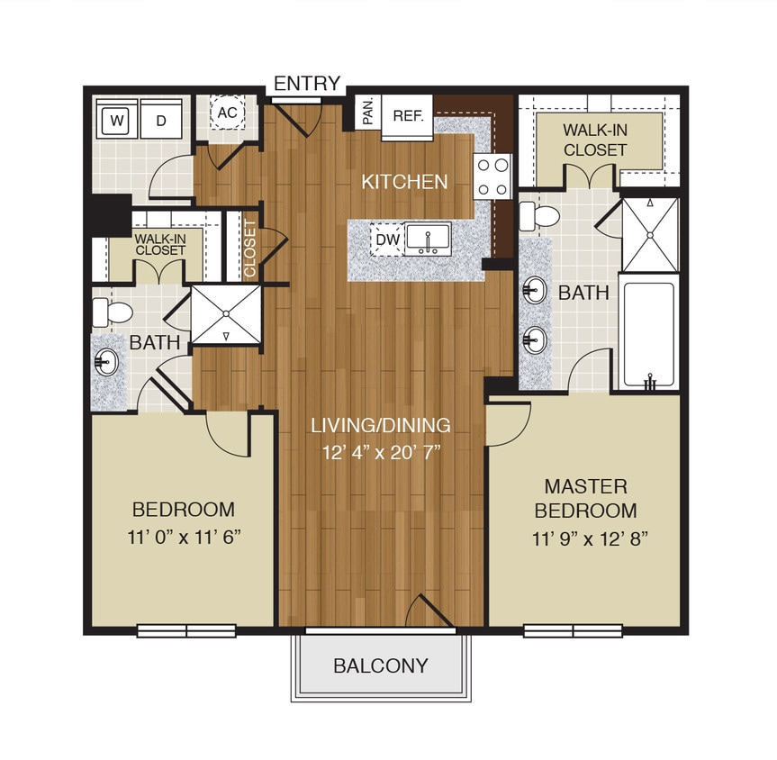 WaterWall Place - B1 - 2 Beds - 2 Baths - 1165 Sq. ft. - B1