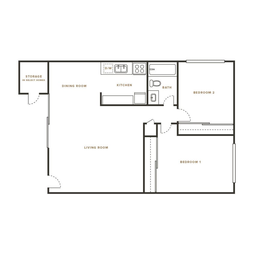 Floor Plan - 2 Bedroom, 1 Bath A - 1100 Lincoln Ave