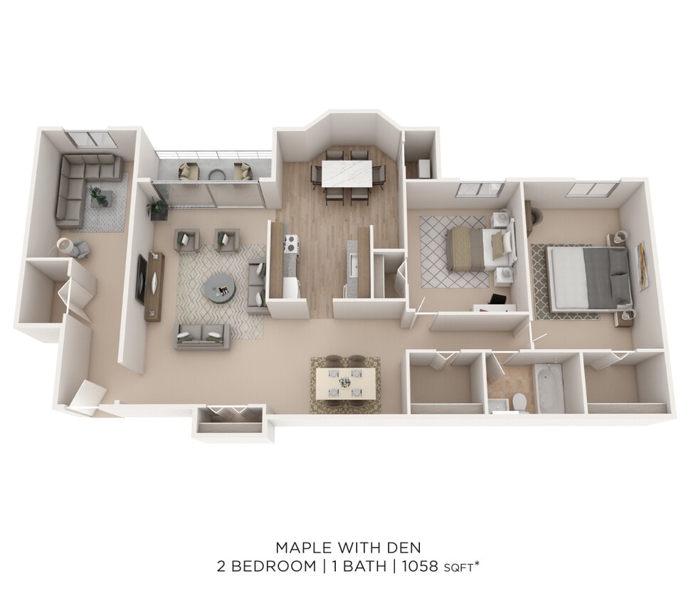 Floor Plan - Two Bedroom w/ Den - 1,058 sqft
