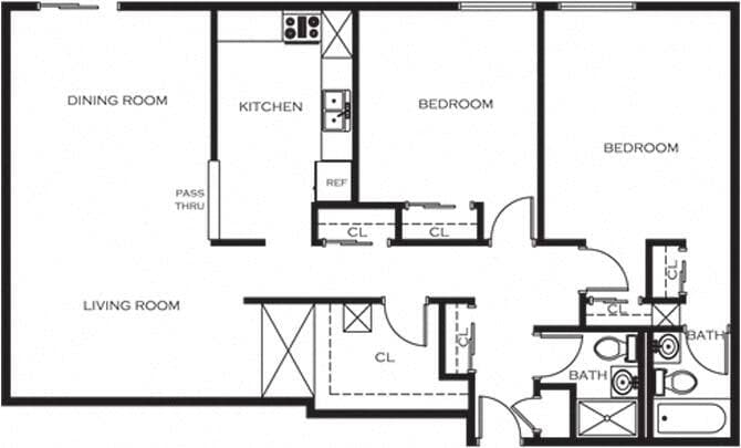 Floor Plan - 2 Bed 2 Bath