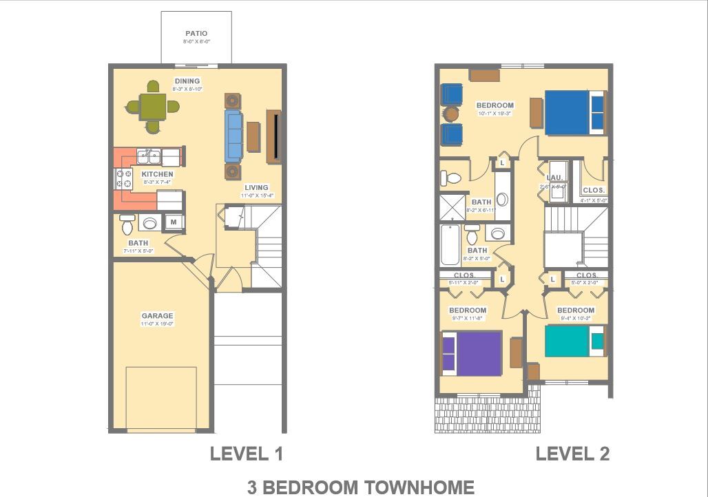 Floor Plan - 3 BR/2.5 BA