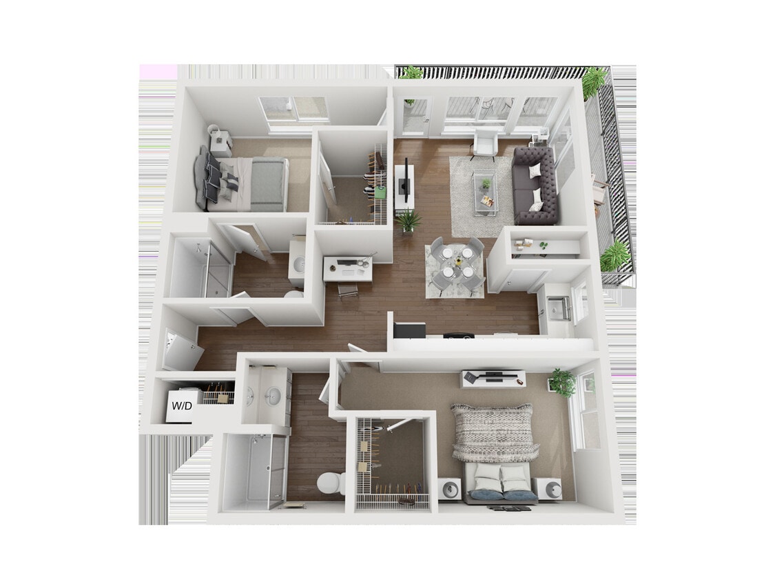 2BR, 2BA Granny Smith 3D Floorplan - 2x2 Granny Smith
