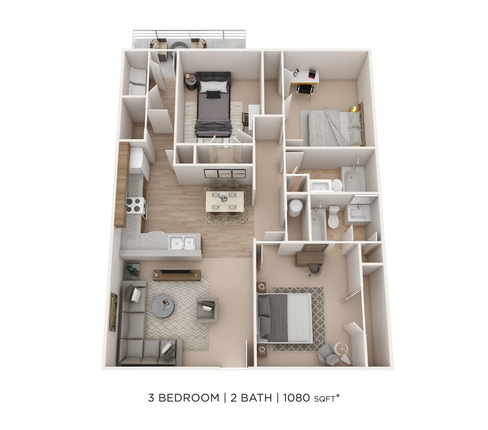 Floor Plan - Three Bedroom 2 Bath