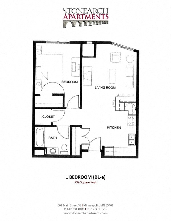 Floor Plan - 1 Bedroom (F)