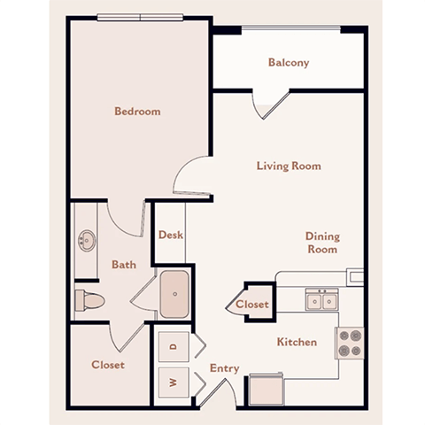 Floor Plan - The Chatsworth, 1 Bedroom 1 Bath