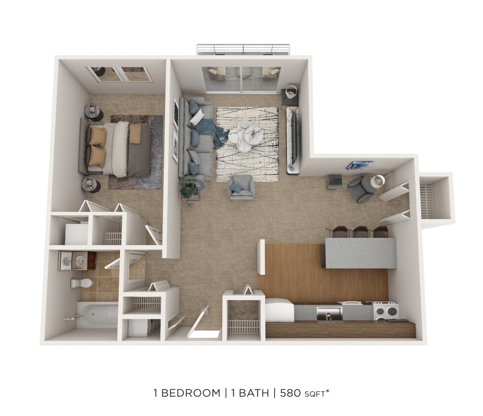 Floor Plan - One Bedroom - 580 sqft