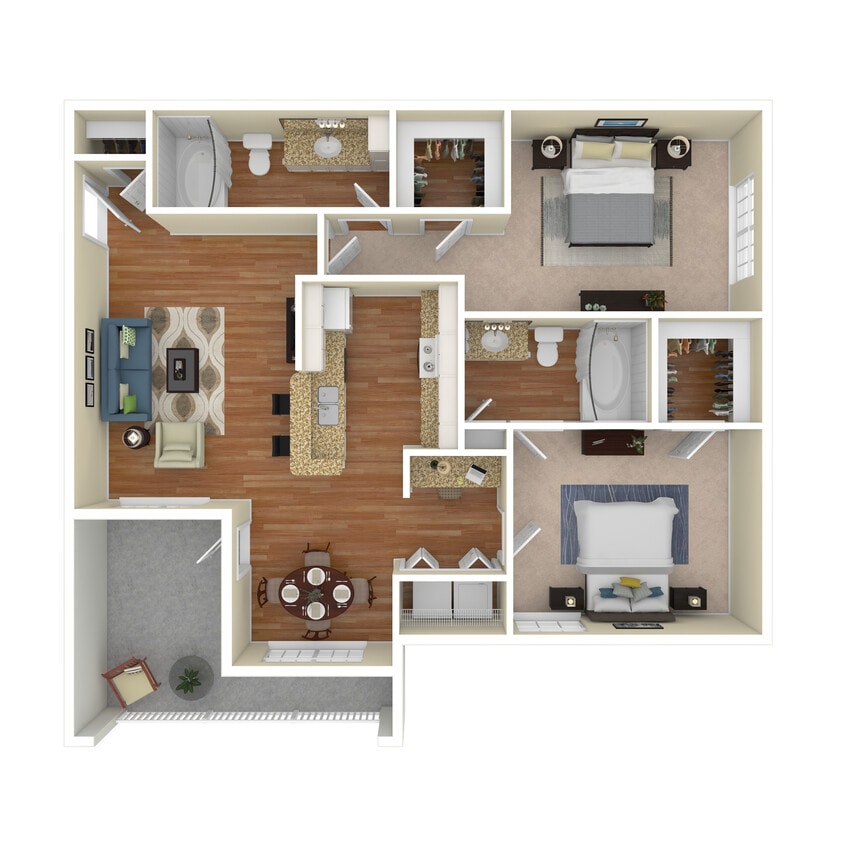 Floor Plan - 2 Bed 2 Bath 1182 SqFt (1040 Net)
