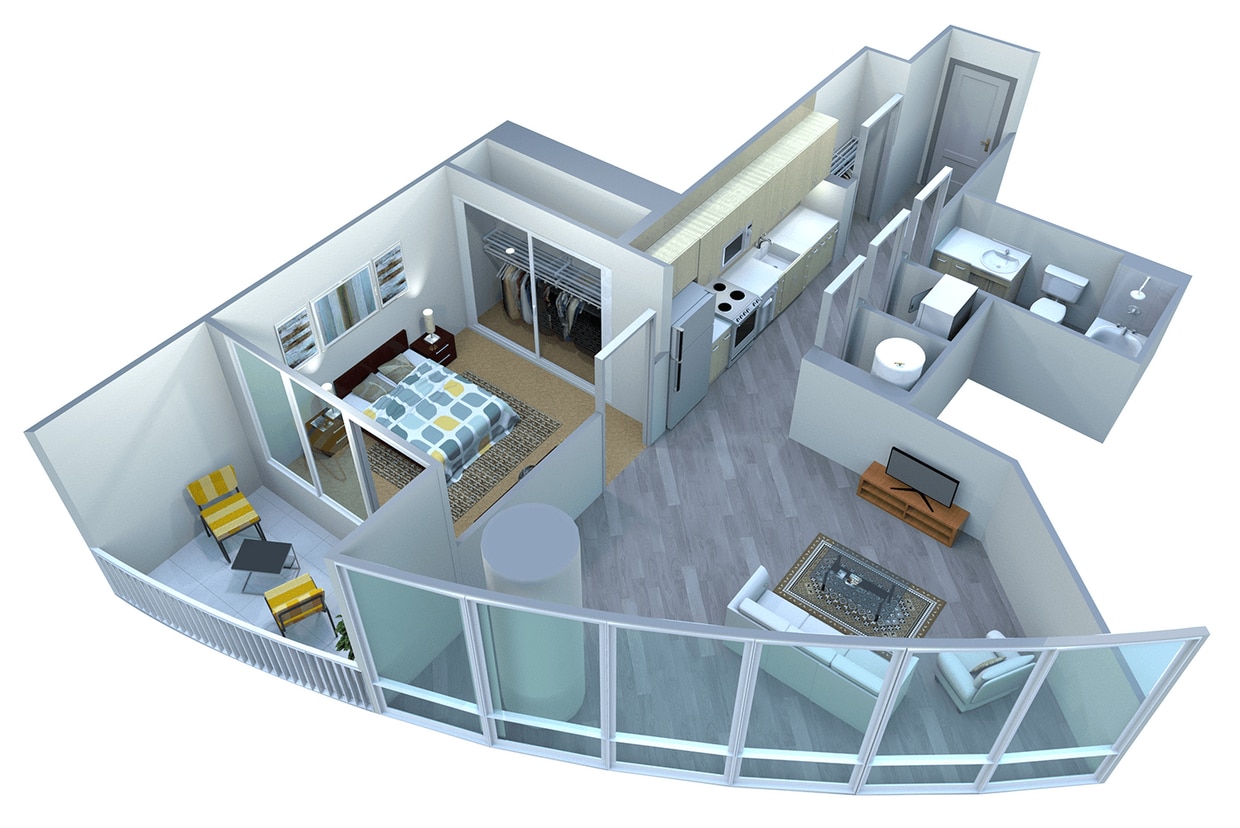 Floor Plan - 1 Bed | 1 Bath  Private City View Balcony (11)