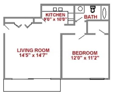 Phase II- Floor Plan D - Phase II, Floorplan D, 1 Bedroom, 1 Bath