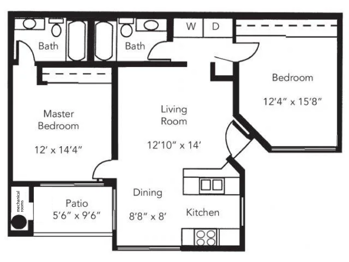 Floor Plan - 2 BD/2 BA 960 SQFT