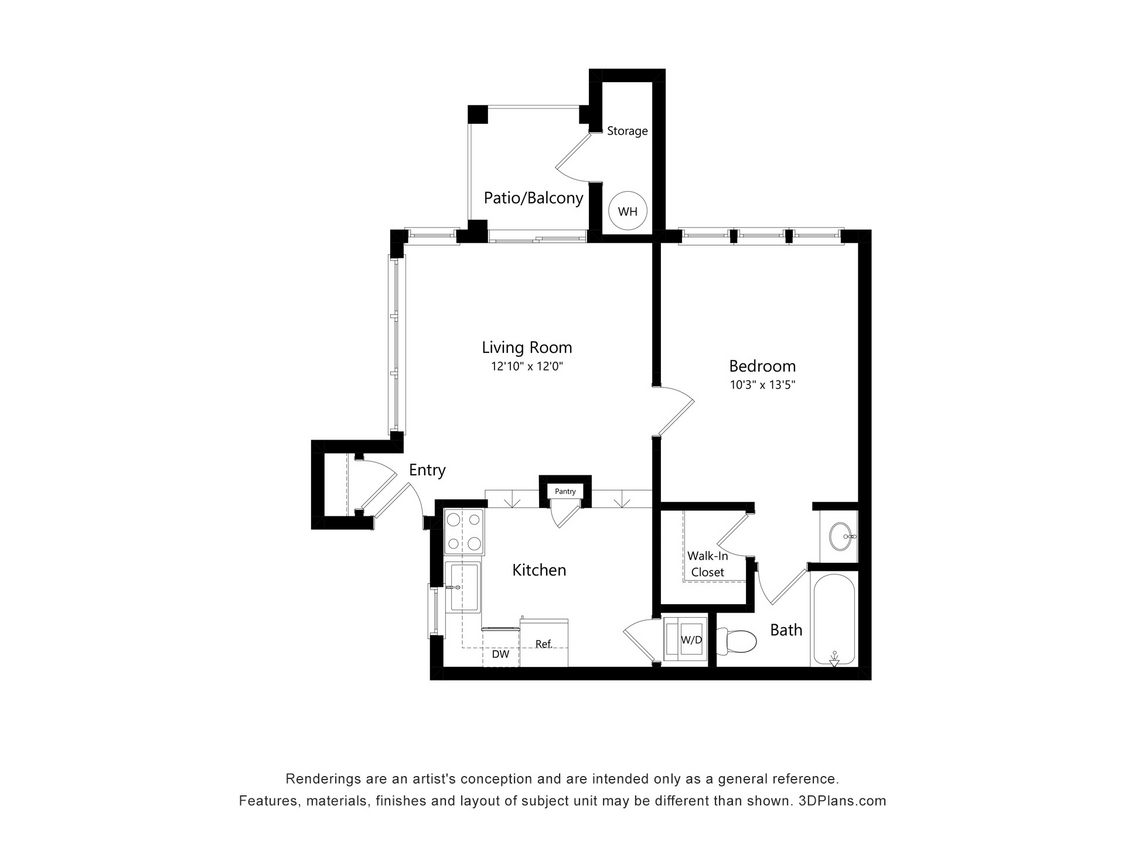 Floor Plan - A1 - 1 Bedroom, 1 Bathroom