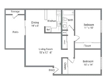2BR/1BA - 2B