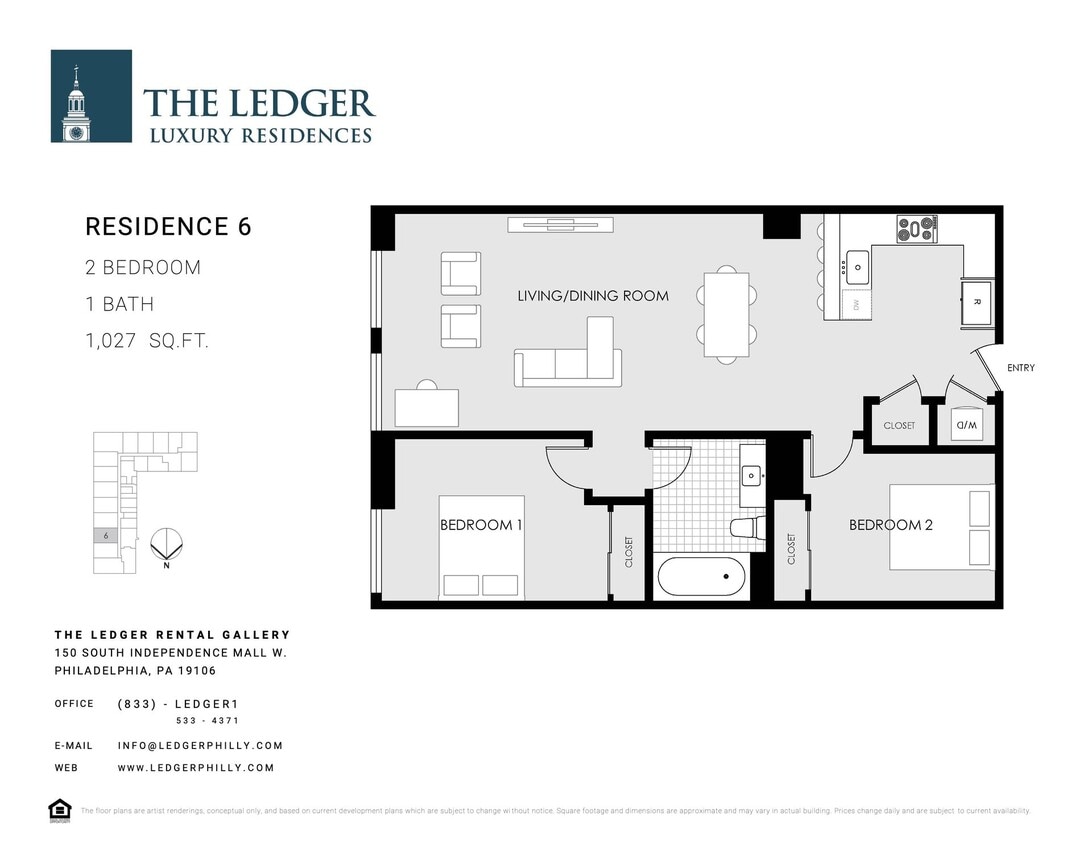 Floor Plan - Two-Bedroom Park View Flr 7-10