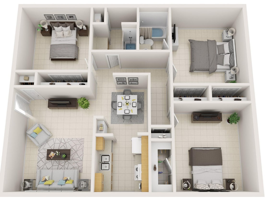 Floor Plan - Windsor - 3 Bedroom, 2 Bath Apartment Home