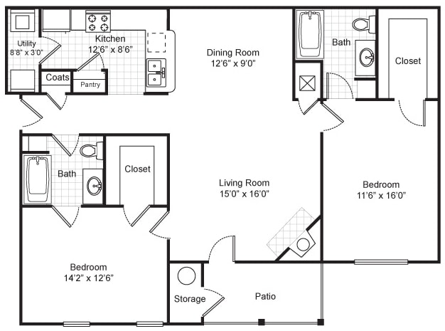 2BR/2BA - Two Bedroom