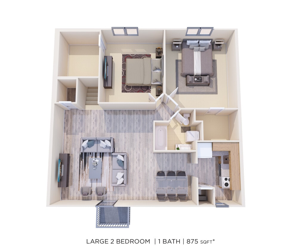 Floor Plan - Two Bedroom - 875 sqft