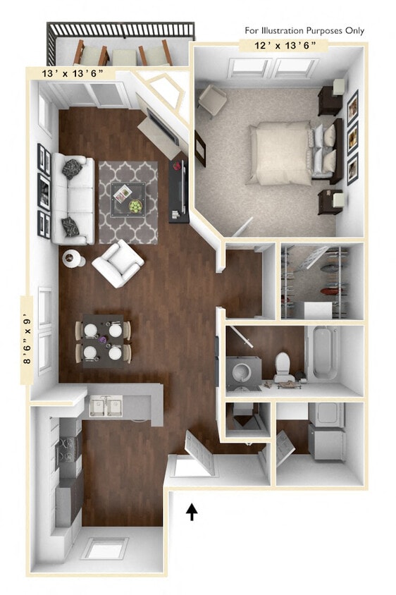Floor Plan - The Trophy 1 BR 1 BA