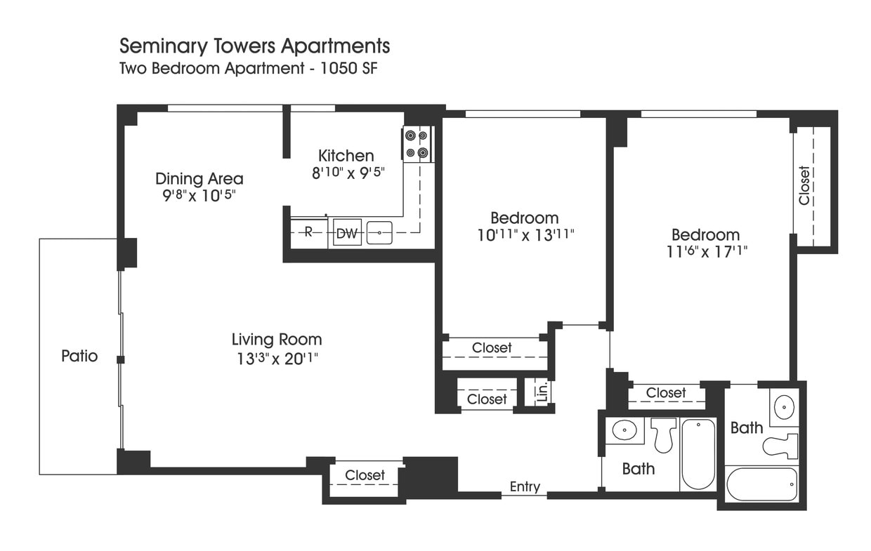 Floor Plan - 2BR 2BA (1050sf)