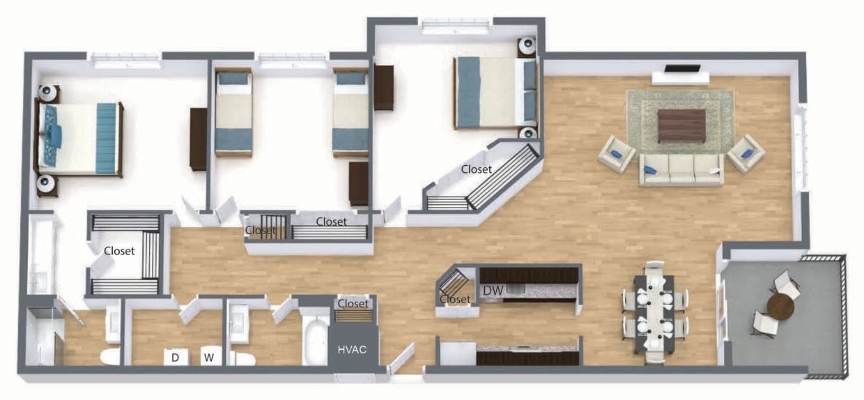 Floor Plan - 3 Bedroom  2 Bath