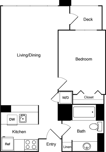 Floor Plan - 1 Bed 419, 515, 613 - 1313 SE