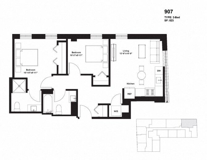 Floor Plan - Unit 907 / One Bedroom Deluxe