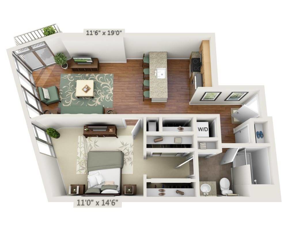 Floor Plan - One Bedroom A1J