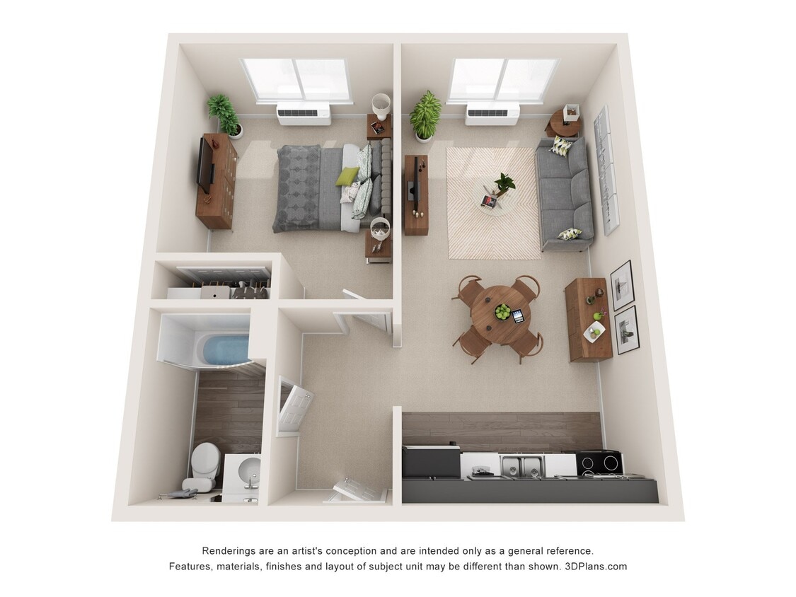 Floor Plan - 1 Bedroom, 1 BA - Axis NX-A