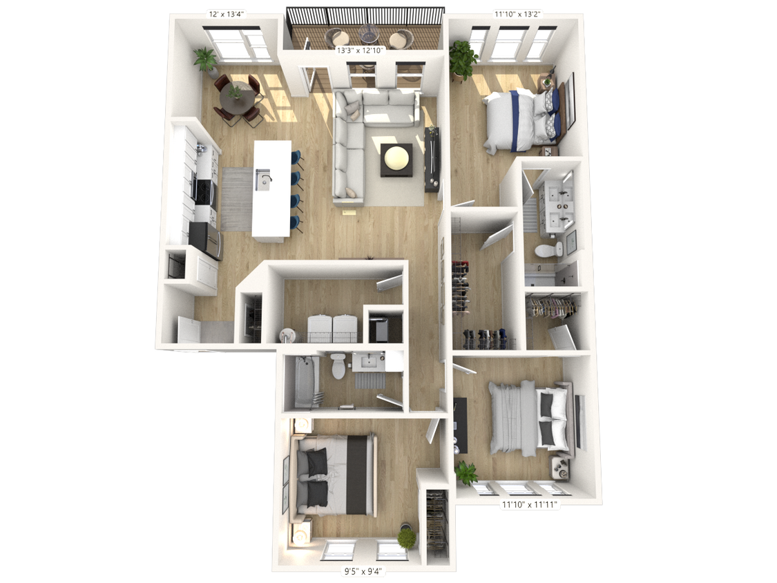 Floor Plan - E1 - 3 Bedroom 2 Bathroom
