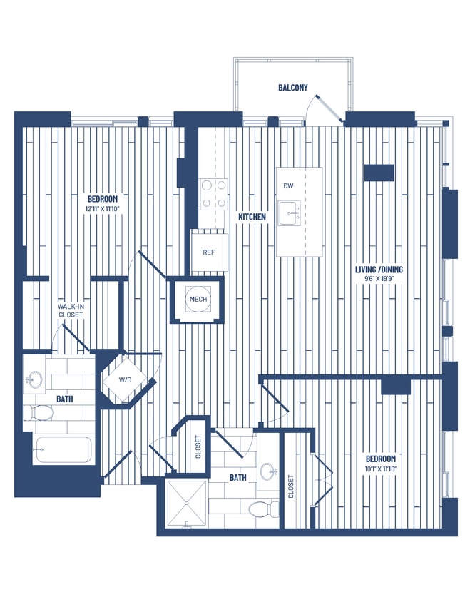 Floor Plan - 2 Bed/2 Bath-H2E-Balcony