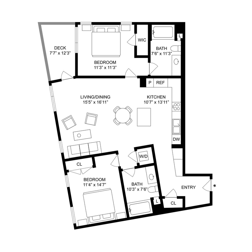 Floor Plan - 2 Bed, 2 Bath D