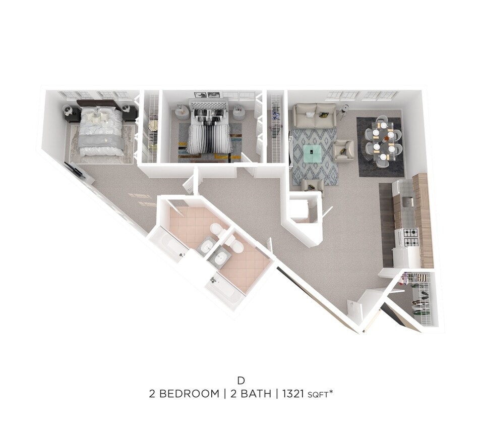 Floor Plan - Two Bed Two Bath D - 1321sqft