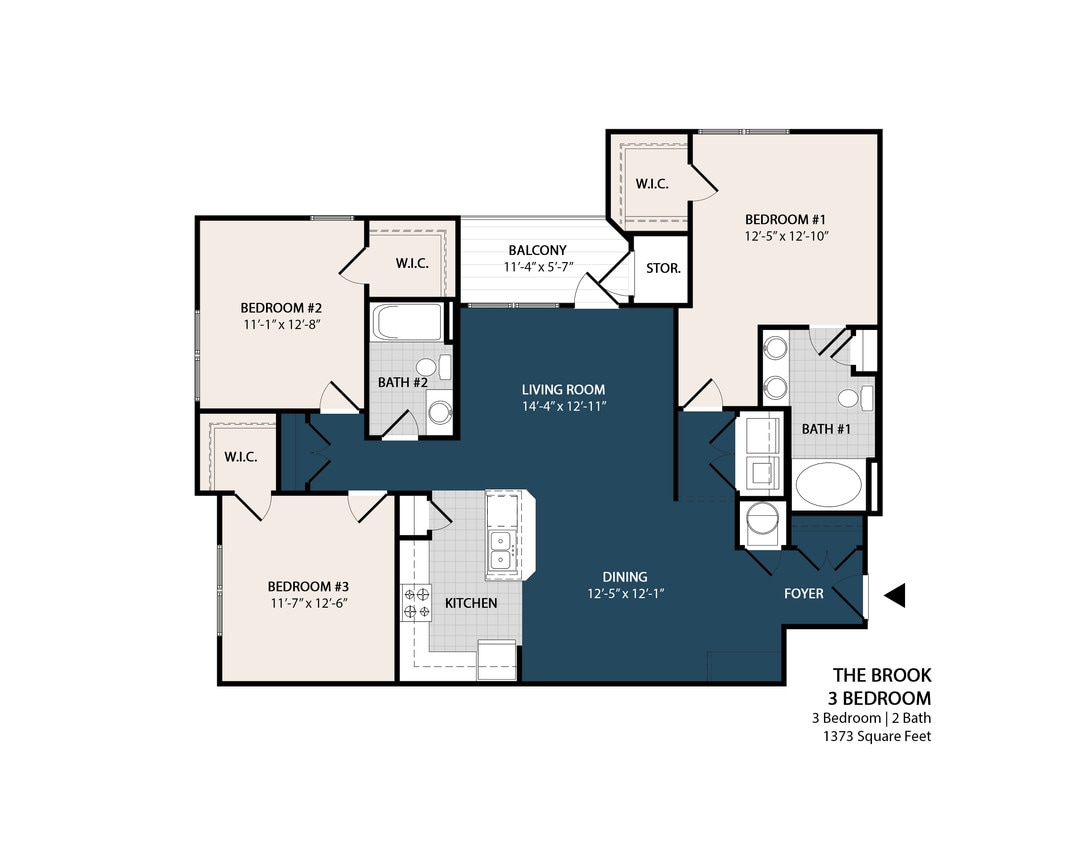 Floor Plan - 3 Bed 2 Bath - 1,373 Sq. Ft.