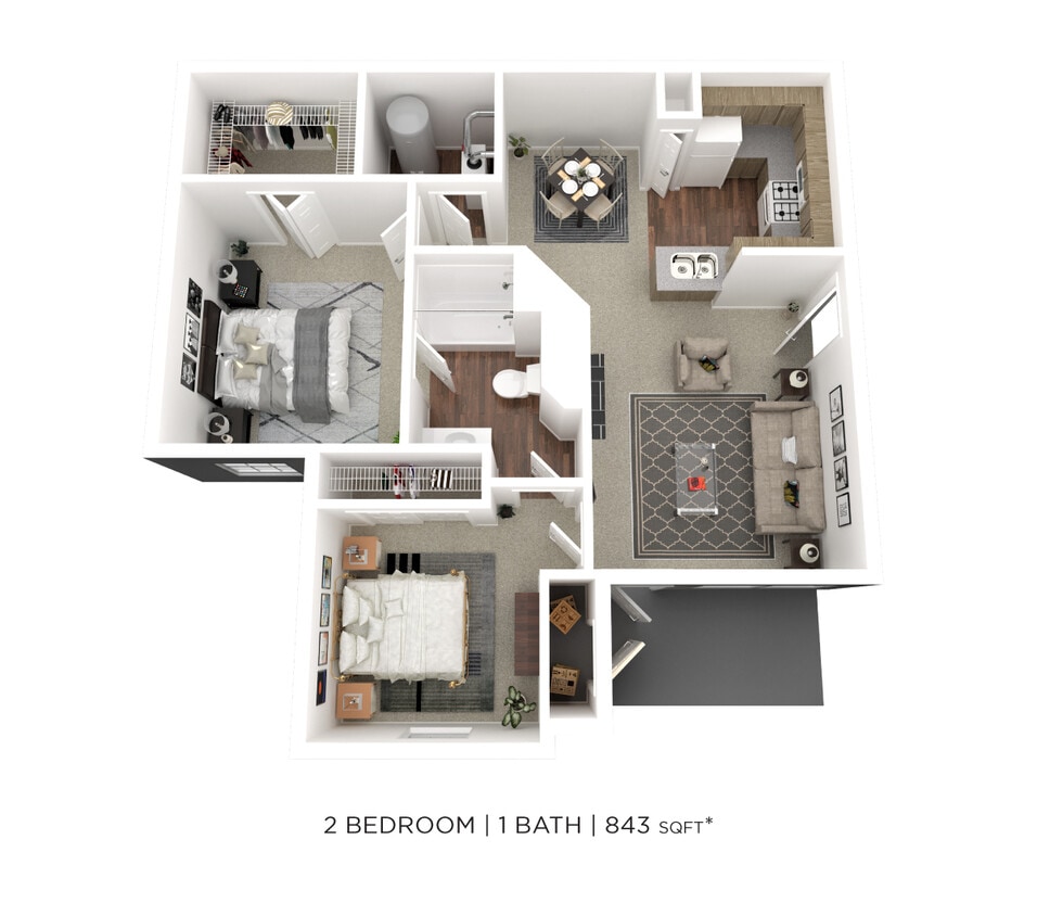 Floor Plan - Two Bedroom - 843 sqft