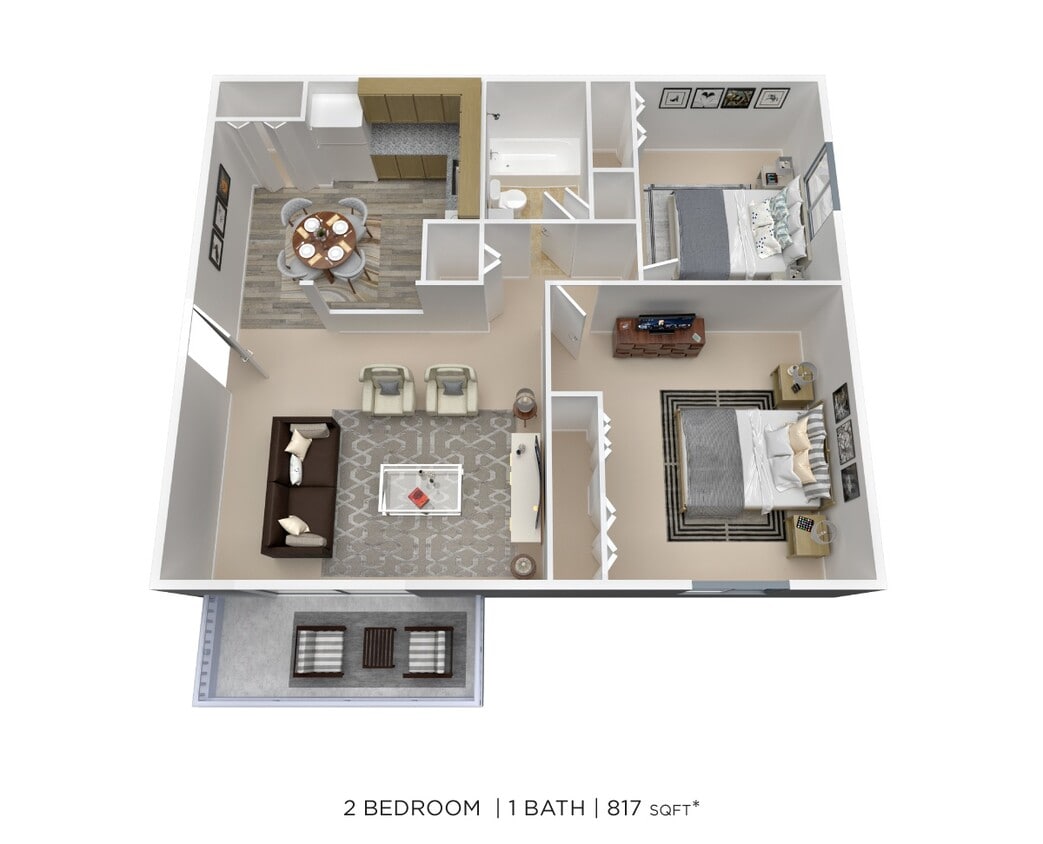 Floor Plan - Two Bedroom - 817 sqft