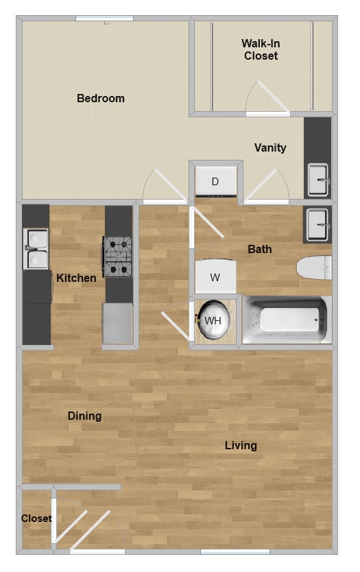 Floor Plan - Modern Remodeled 1 Bedroom Apartments | Pool, D...