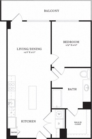 Floor Plan - 1 Bed/1 Bath Balcony-B5b